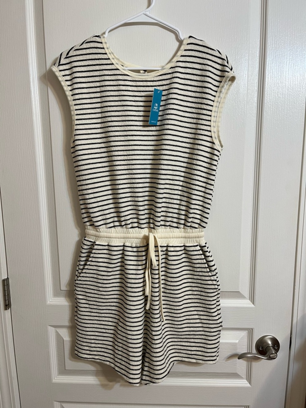 NWT Cupshe Cream and Black Striped Knit Swim Coverup Romper